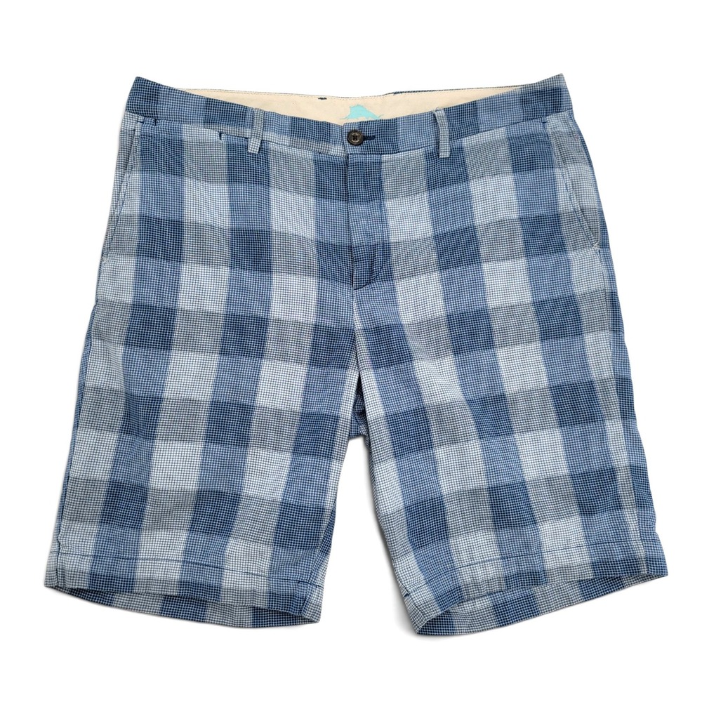 Tommy Bahama Mens 36 Plaid Shorts Blue Cotton 10"‎ Inseam Casual Coastal Preppy